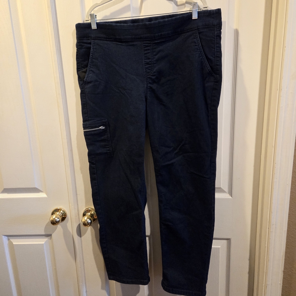 Denim & Co Jeans Dark Blue Size XL QVC Pull On Elastic Waist Straight Leg
